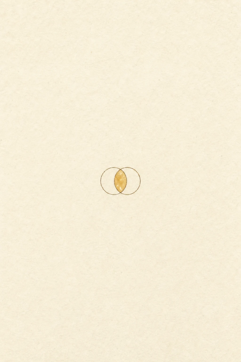 Two overlapping thin-line circles; the almond of space where they overlap is washed in gold.